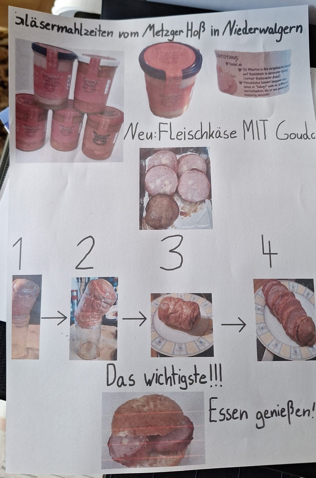Zubereitung Fleischkäse bzw. Gläsermahlzeiten - Plakat von Joel