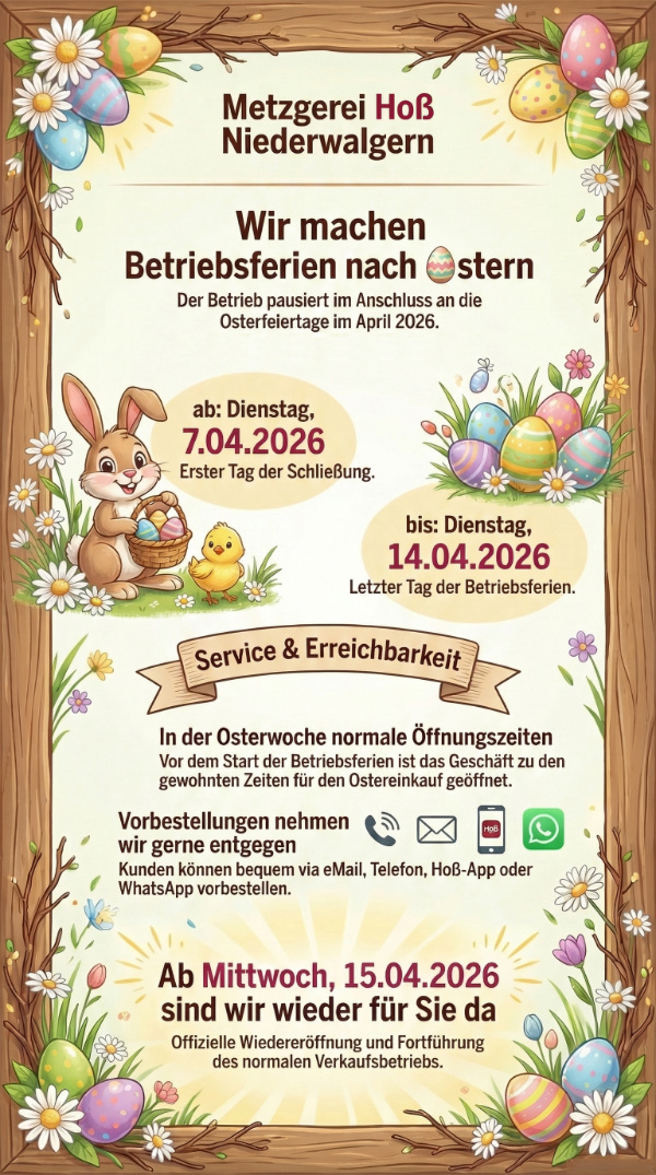 Betriebsferien Ostern 2026
